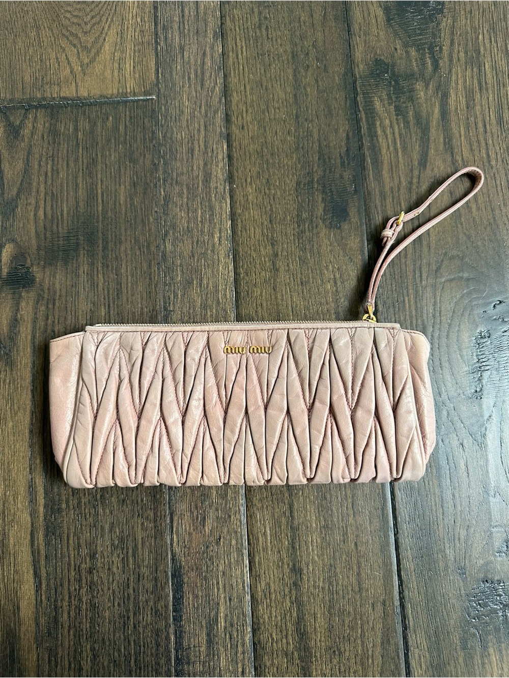 Miu Miu Pink Matelassé Leather Wristlet Clutch Bag
